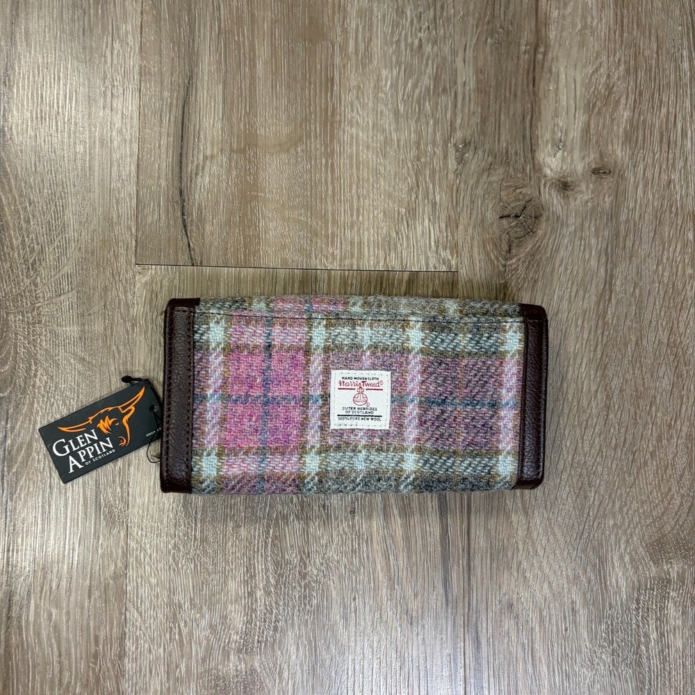 NWT Harris Tweed Womens Wallet Purse Pink Plaid Wool
